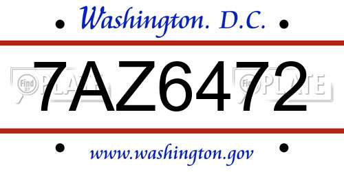 7AZ6472 District Of Columbia License Plate