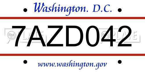 7AZD042 District Of Columbia License Plate