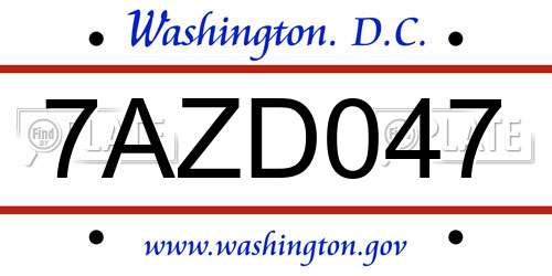 7AZD047 District Of Columbia License Plate