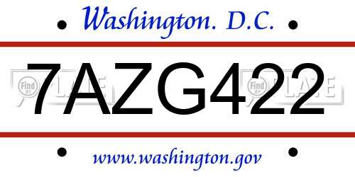 7AZG422 District Of Columbia License Plate