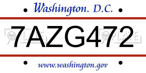 7AZG472 District Of Columbia License Plate