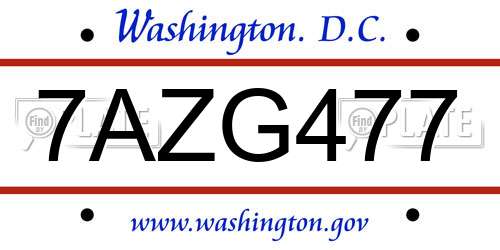 7AZG477 District Of Columbia License Plate