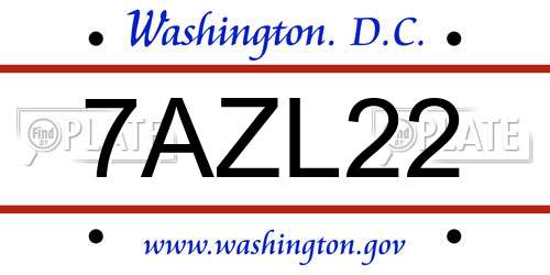 7AZL22 District Of Columbia License Plate