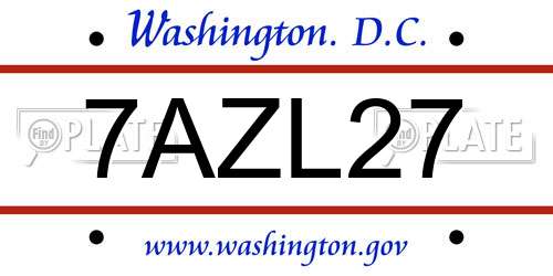 7AZL27 District Of Columbia License Plate