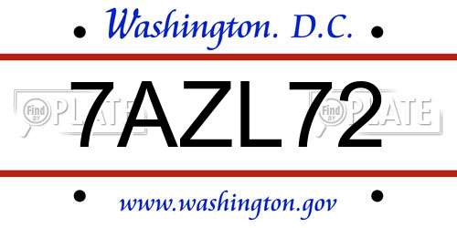 7AZL72 District Of Columbia License Plate