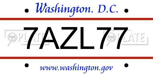 7AZL77 District Of Columbia License Plate