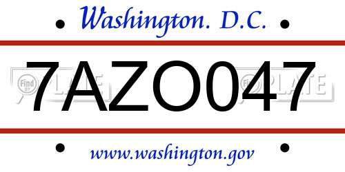 7AZO047 District Of Columbia License Plate