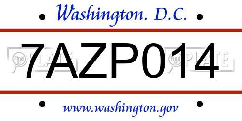 7AZP014 District Of Columbia License Plate