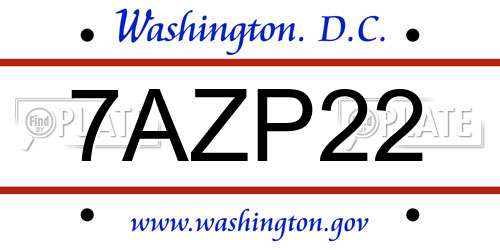 7AZP22 District Of Columbia License Plate