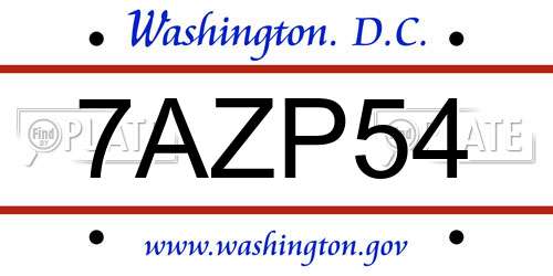7AZP54 District Of Columbia License Plate