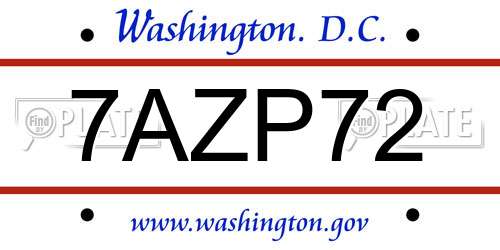 7AZP72 District Of Columbia License Plate
