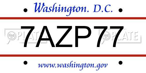 7AZP77 District Of Columbia License Plate