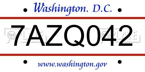 7AZQ042 District Of Columbia License Plate