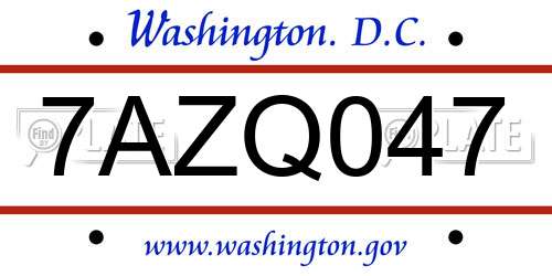 7AZQ047 District Of Columbia License Plate