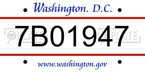 7B01947 District Of Columbia License Plate