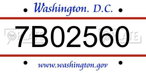 7B02560 District Of Columbia License Plate
