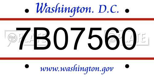 7B07560 District Of Columbia License Plate