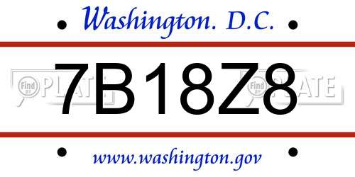 7B18Z8 District Of Columbia License Plate