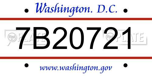 7B20721 District Of Columbia License Plate