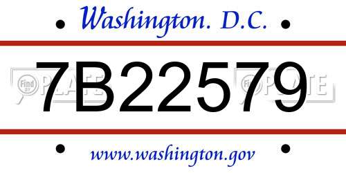 7B22579 District Of Columbia License Plate