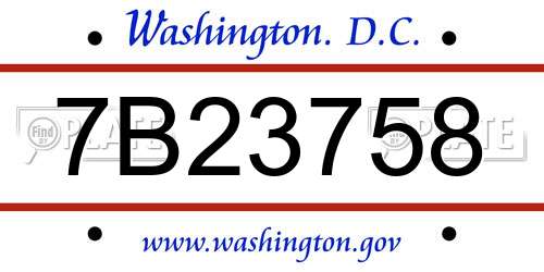 7B23758 District Of Columbia License Plate