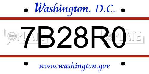7B28R0 District Of Columbia License Plate