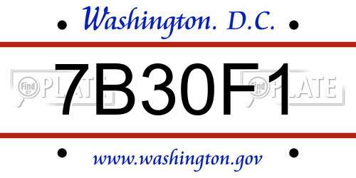 7B30F1 District Of Columbia License Plate