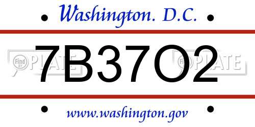 7B37O2 District Of Columbia License Plate