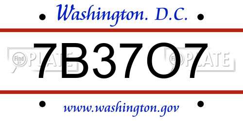 7B37O7 District Of Columbia License Plate