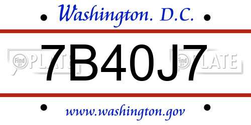 7B40J7 District Of Columbia License Plate
