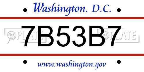 7B53B7 District Of Columbia License Plate