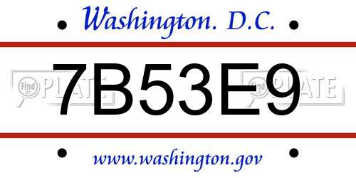 7B53E9 District Of Columbia License Plate