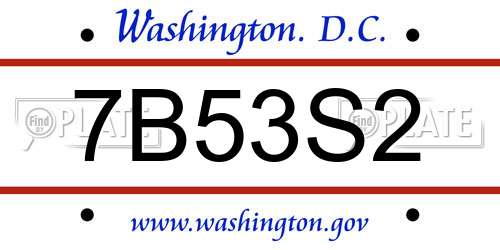 7B53S2 District Of Columbia License Plate