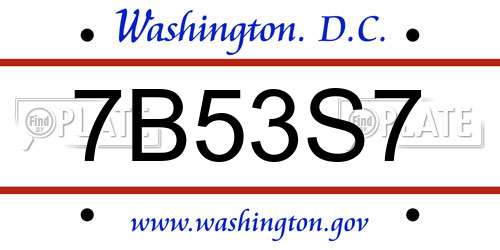 7B53S7 District Of Columbia License Plate