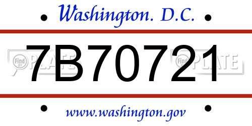 7B70721 District Of Columbia License Plate