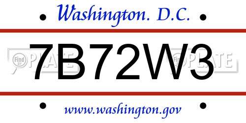 7B72W3 District Of Columbia License Plate