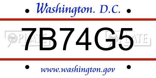 7B74G5 District Of Columbia License Plate