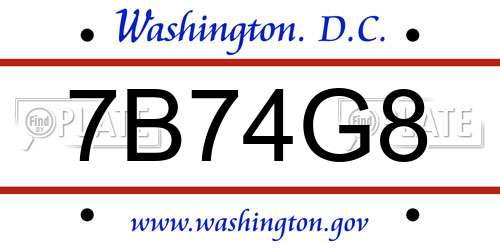 7B74G8 District Of Columbia License Plate