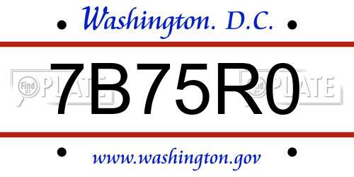 7B75R0 District Of Columbia License Plate