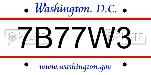 7B77W3 District Of Columbia License Plate