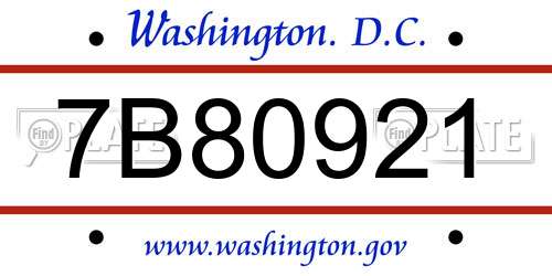 7B80921 District Of Columbia License Plate