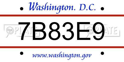7B83E9 District Of Columbia License Plate
