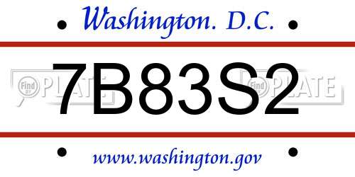 7B83S2 District Of Columbia License Plate