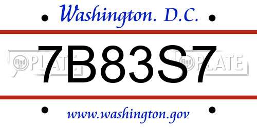 7B83S7 District Of Columbia License Plate
