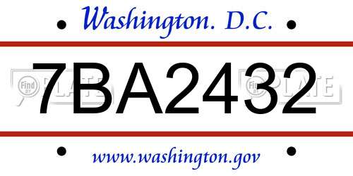 7BA2432 District Of Columbia License Plate
