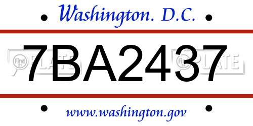 7BA2437 District Of Columbia License Plate