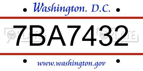 7BA7432 District Of Columbia License Plate
