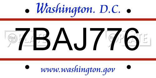 7BAJ776 District Of Columbia License Plate