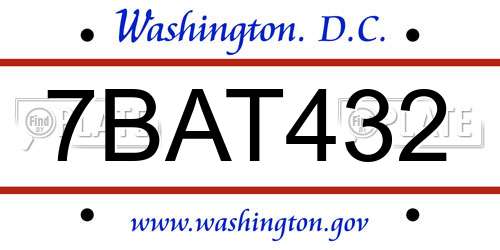 7BAT432 District Of Columbia License Plate