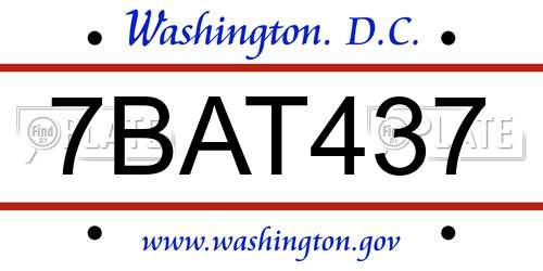 7BAT437 District Of Columbia License Plate
